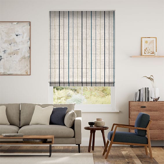 Colorized Twill Stripe Linen Ribbon Blue Roman Blind 8961