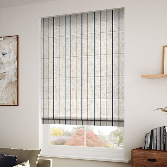 ColorizedZoom Twill Stripe Linen Ribbon Blue Roman Blind 8961