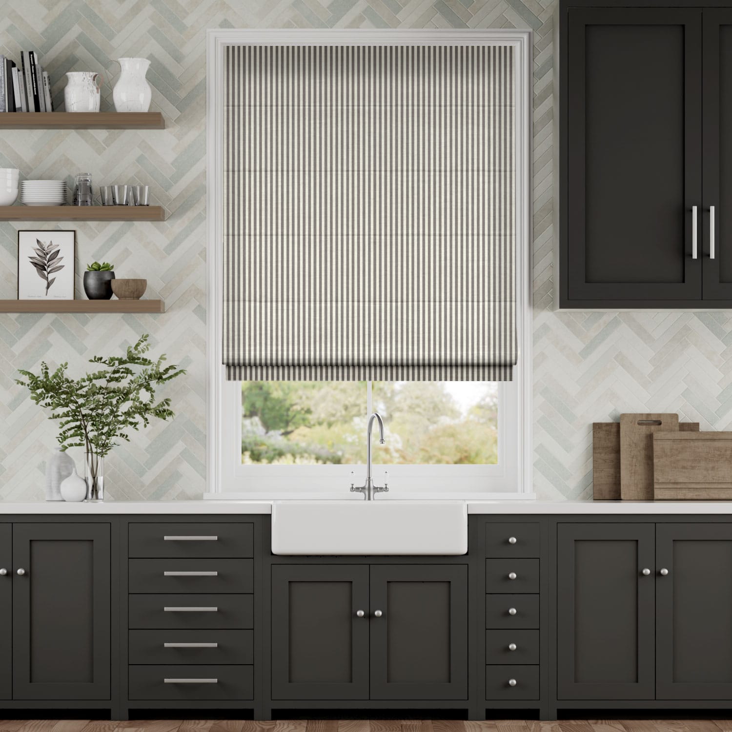 Colorized Candy Stripes Pewter Roman Blind 6926