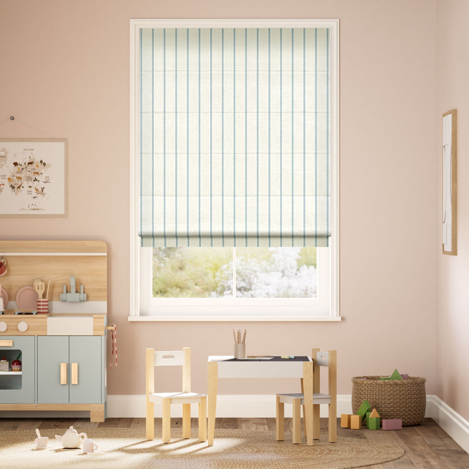 Colorized Twill Stripe Sky Blue  Roman Blind 6974