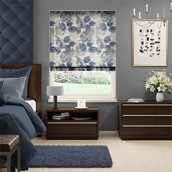 Colorized Blakely Faux Silk Indigo Roman Blind