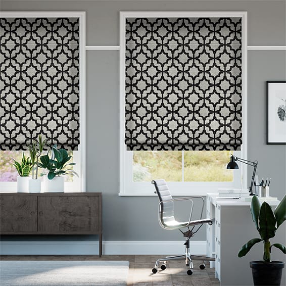 Colorized Lattice Black Roman Blind