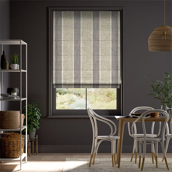 Colorized Brazen Stripe Linen Vintage Graphite Grey Roman Blind 7015