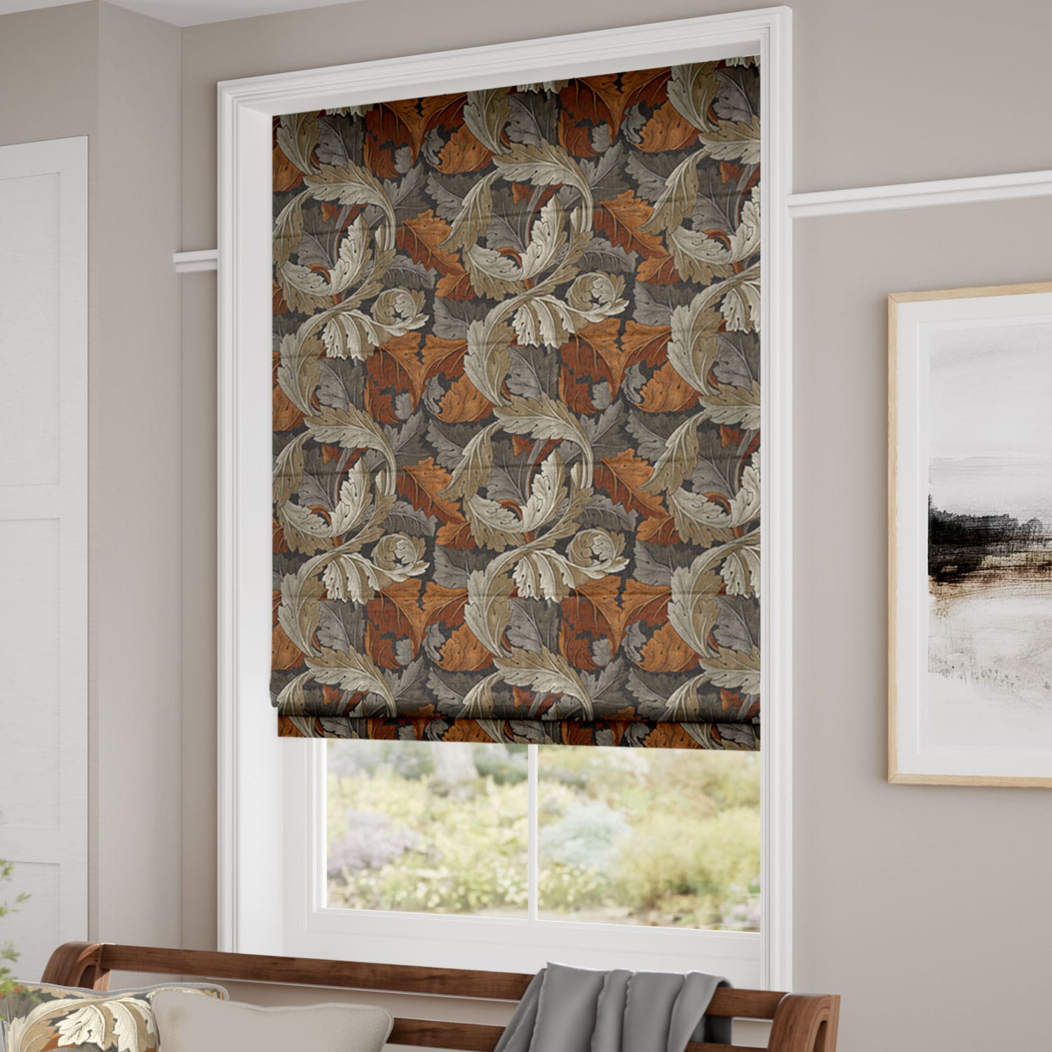ColorizedZoom William Morris Acanthus Velvet Chestnut Roman Blind