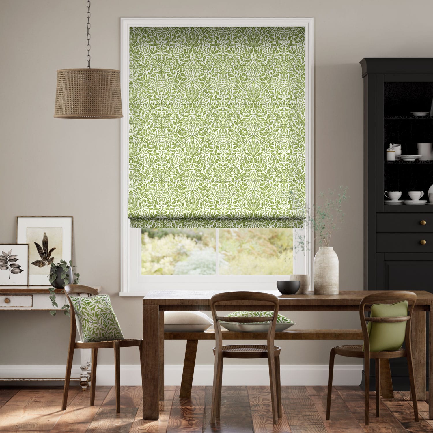 Colorized William Morris Acorn Leaf Roman Blind 7075