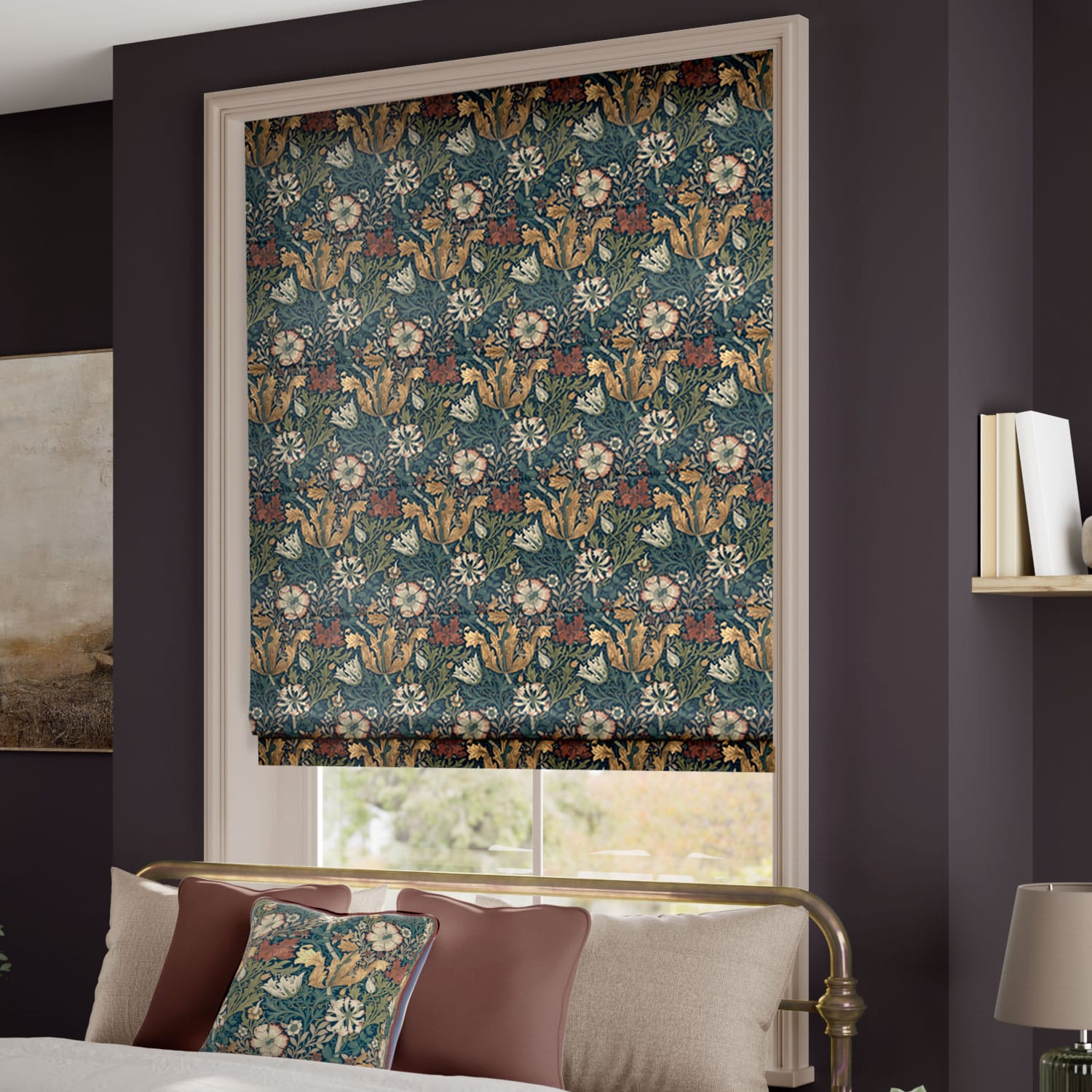 ColorizedZoom William Morris Compton Velvet Dusky Teal Roman Blind 7079