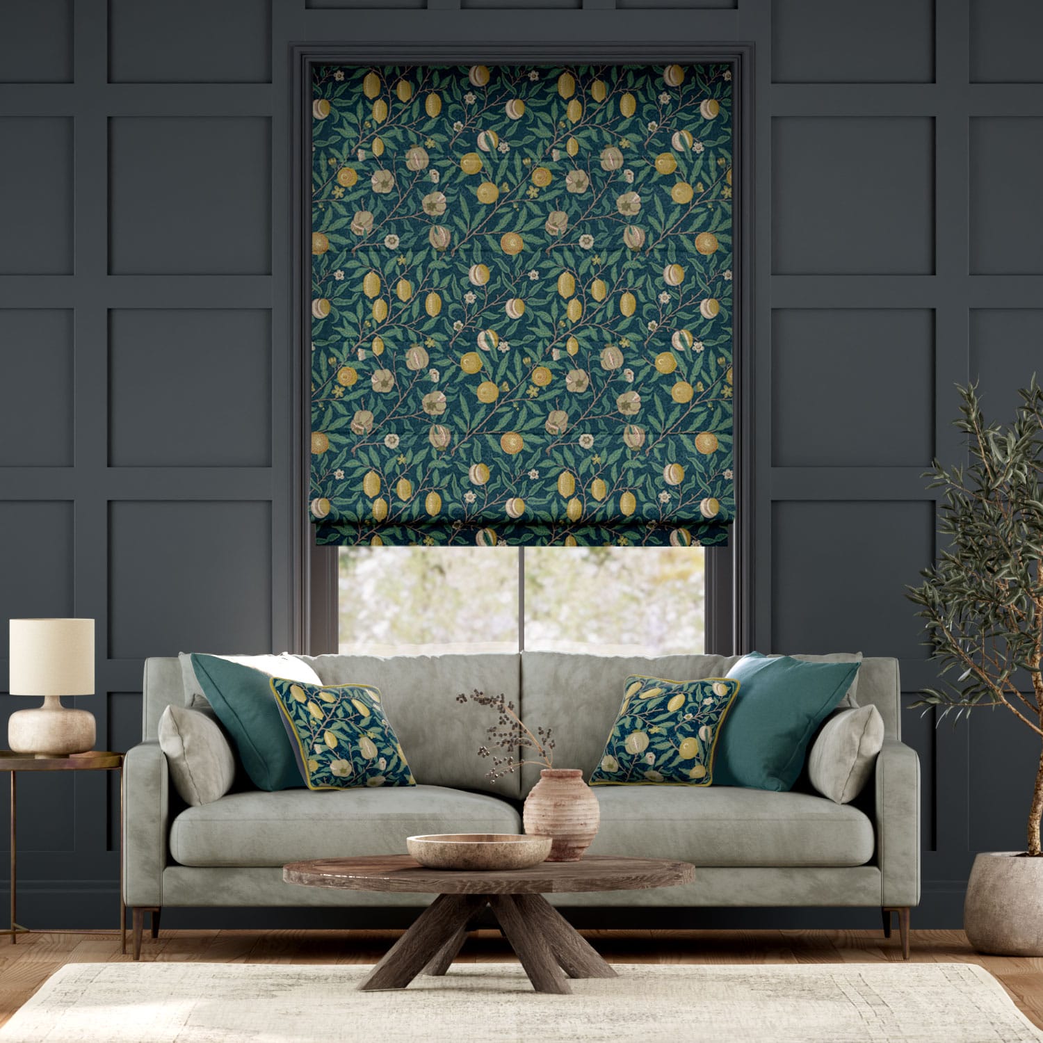 Colorized William Morris Fruit Aegean Roman Blind 7080