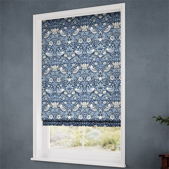 ColorizedZoom William Morris Strawberry Thief Indigo Blue Roman Blind 7089