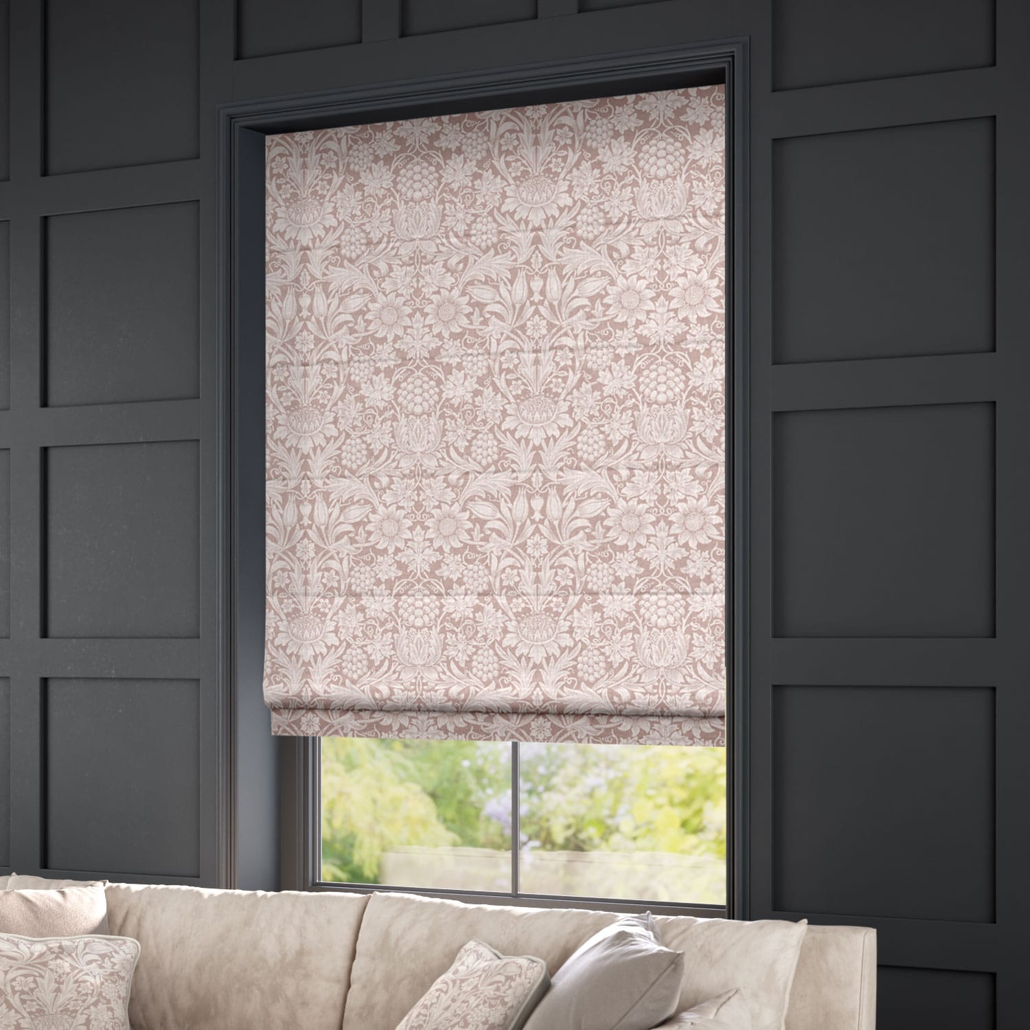 ColorizedZoom William Morris Sunflower Dusky Rose Roman Blind 7096