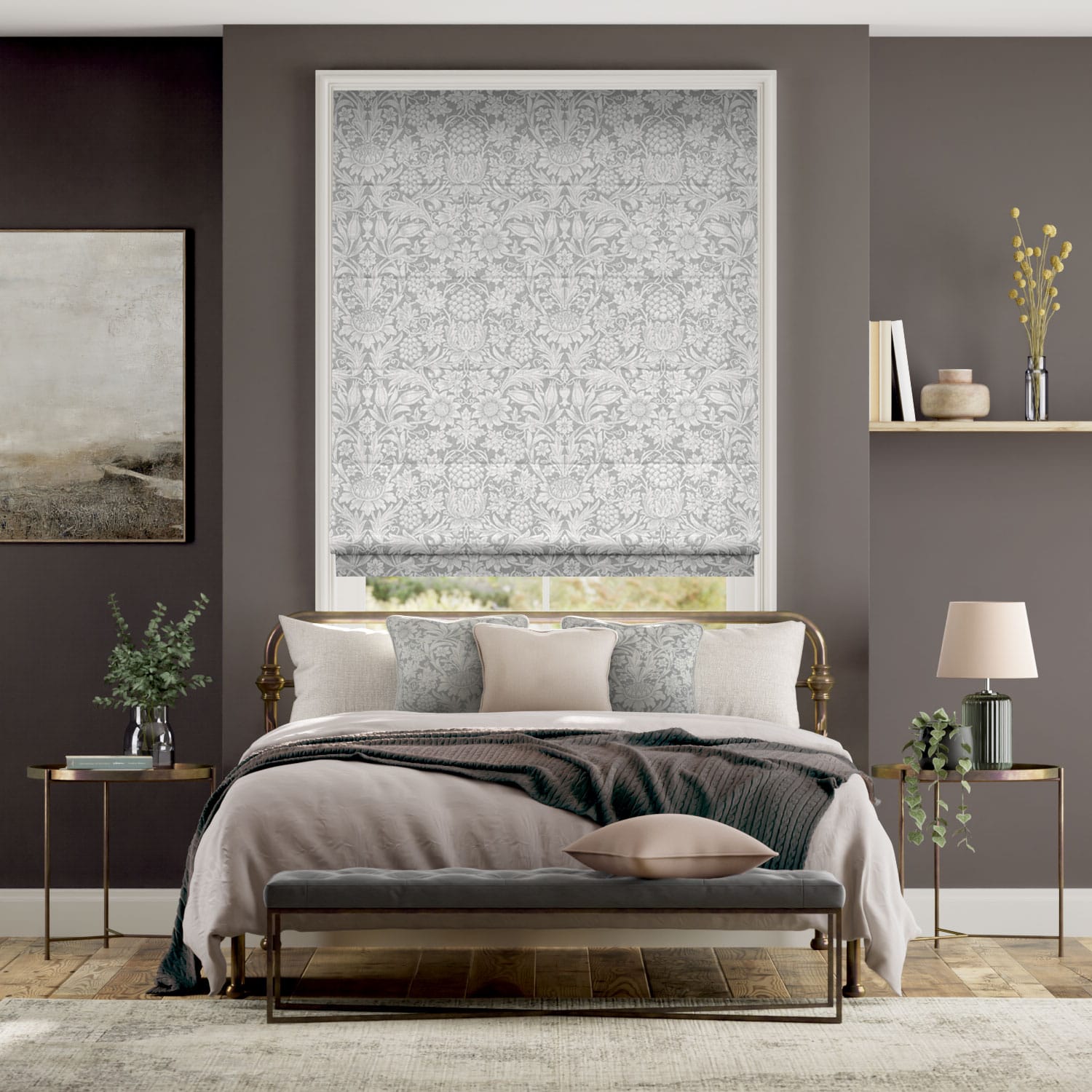 Colorized William Morris Sunflower Silver Grey Roman Blind 7099