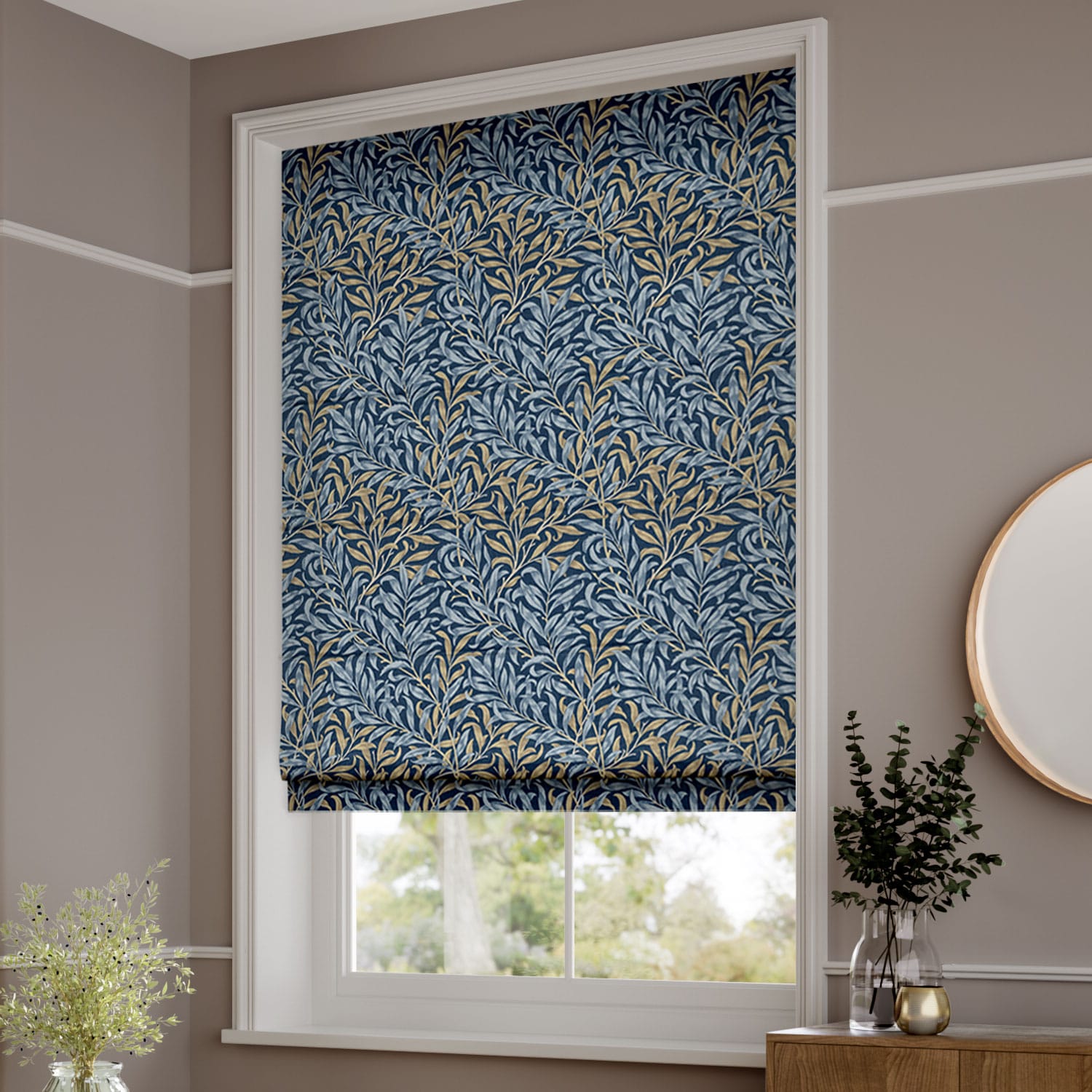 ColorizedZoom William Morris Willow Bough Midnight Roman Blind 7102