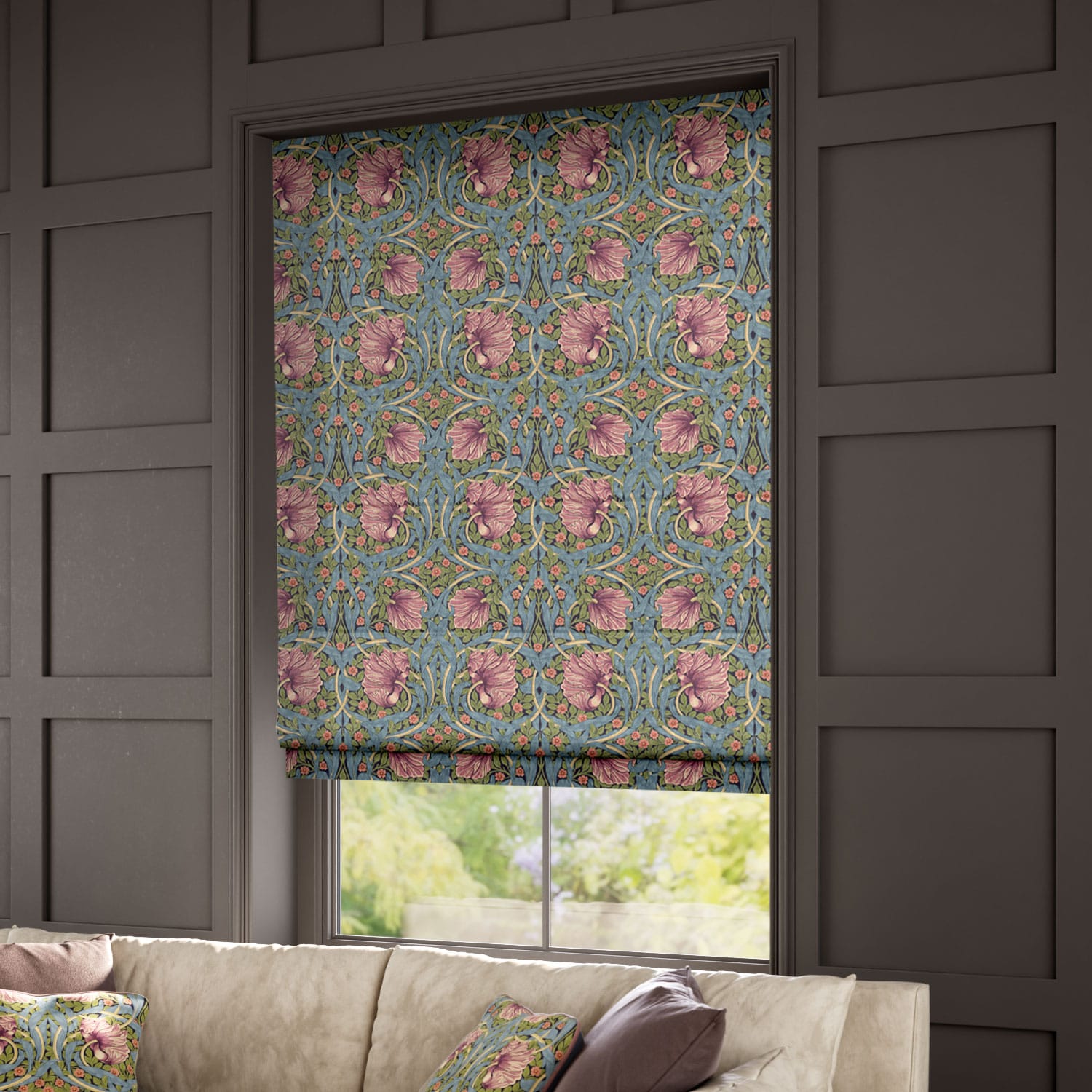 ColorizedZoom William Morris Pimpernel Elderberry  Roman Blind 7170