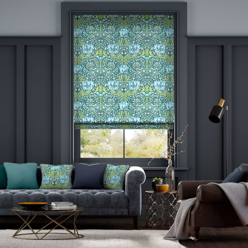 Colorized William Morris Honeysuckle and Tulip Velvet Moonstone Roman Blind 7175