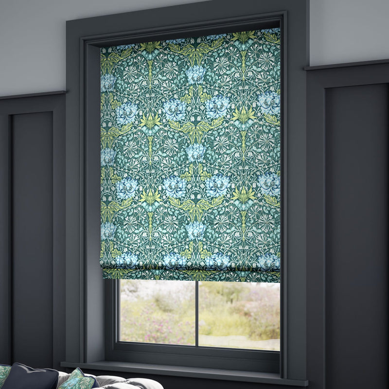 ColorizedZoom William Morris Honeysuckle and Tulip Velvet Moonstone Roman Blind 7175