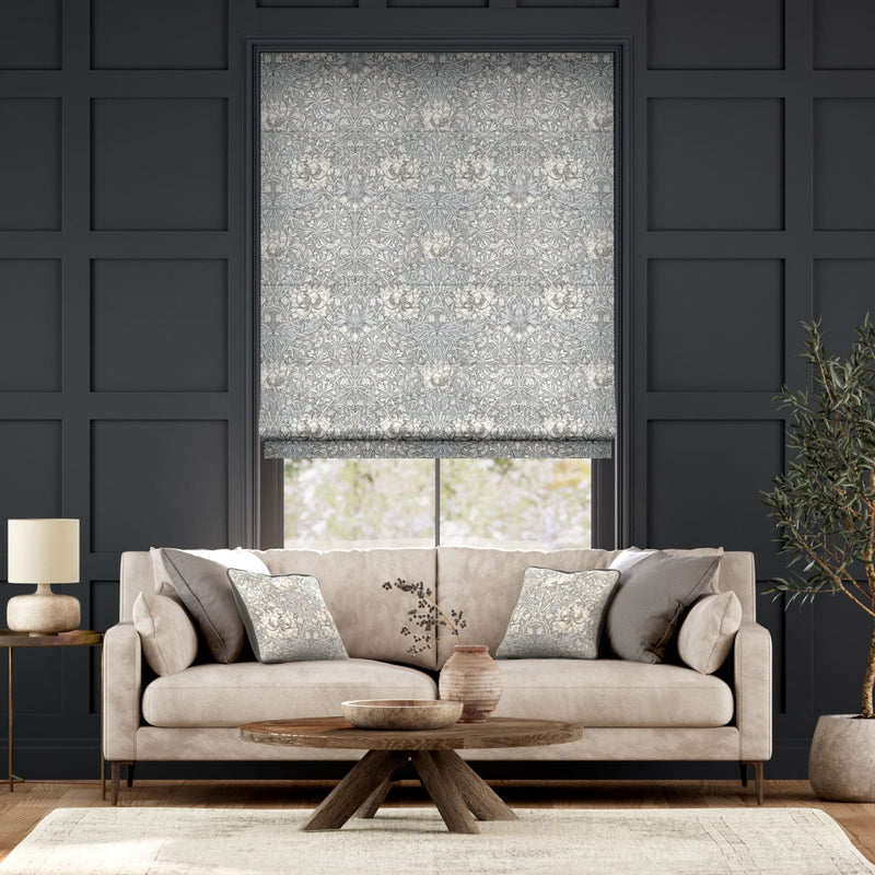 Colorized William Morris Honeysuckle and Tulip Velvet Pewter Roman Blind 7176