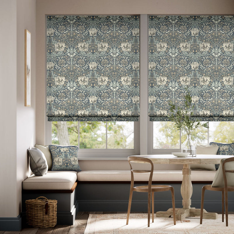 Colorized William Morris Honeysuckle and Tulip Slate Roman Blind