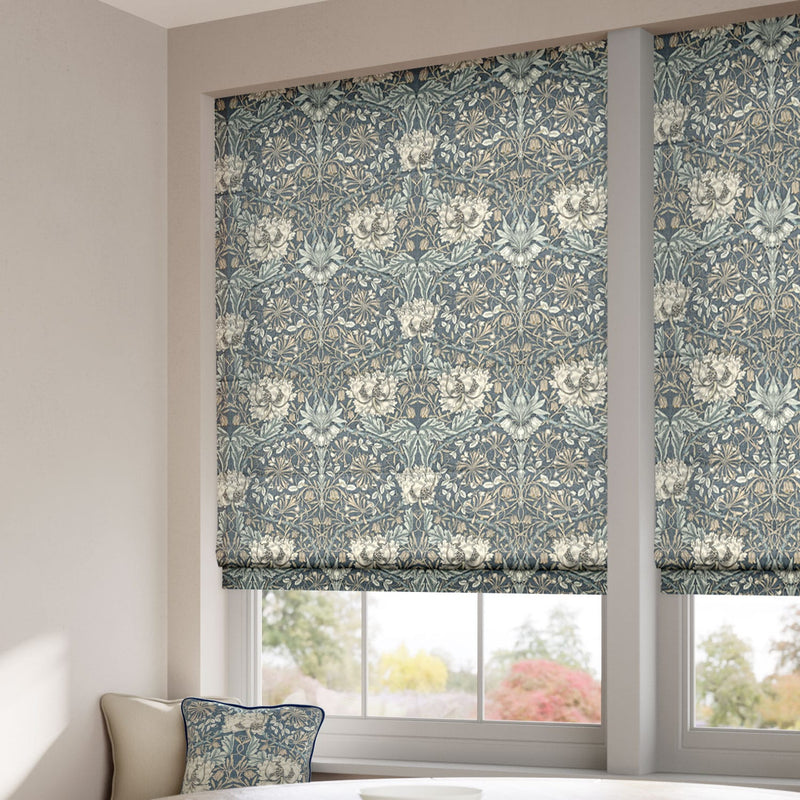 ColorizedZoom William Morris Honeysuckle and Tulip Slate Roman Blind