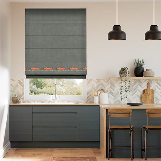 Colorized Mr Fox Border Charcoal Roman Blind 7247