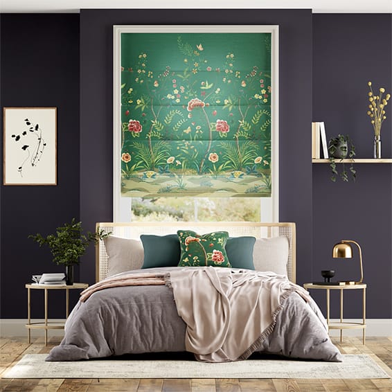 Colorized Chinoiserie Faux Silk Lagoon Roman Blind 7251
