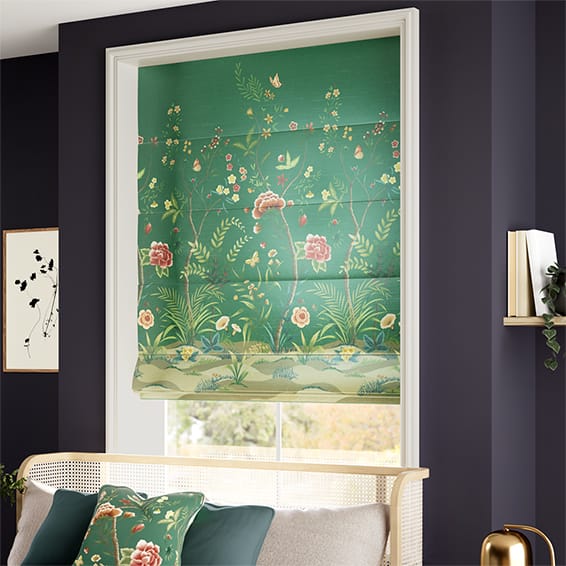 ColorizedZoom Chinoiserie Faux Silk Lagoon Roman Blind 7251