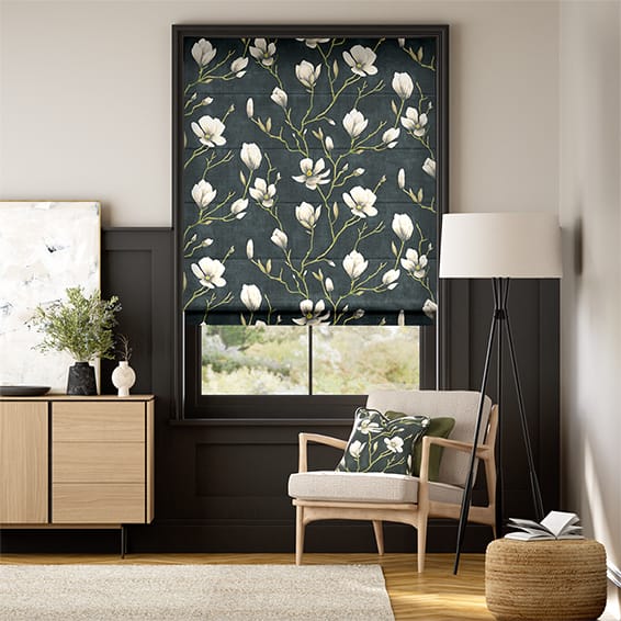 Colorized Magnolia Trail Charcoal & Natural Roman Blind 7253