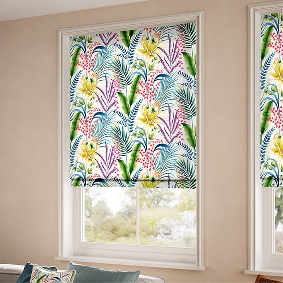ColorizedZoom Inky Botanical Tropical Roman Blind 7259