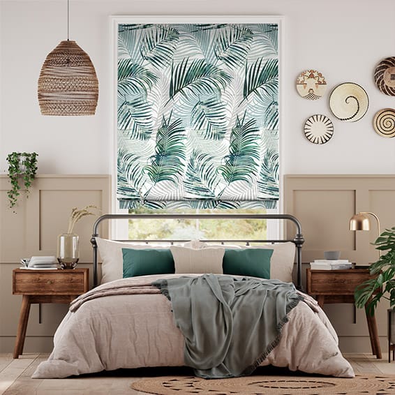 Colorized Electric Palm Leaf Sage Green Roman Blind 7349
