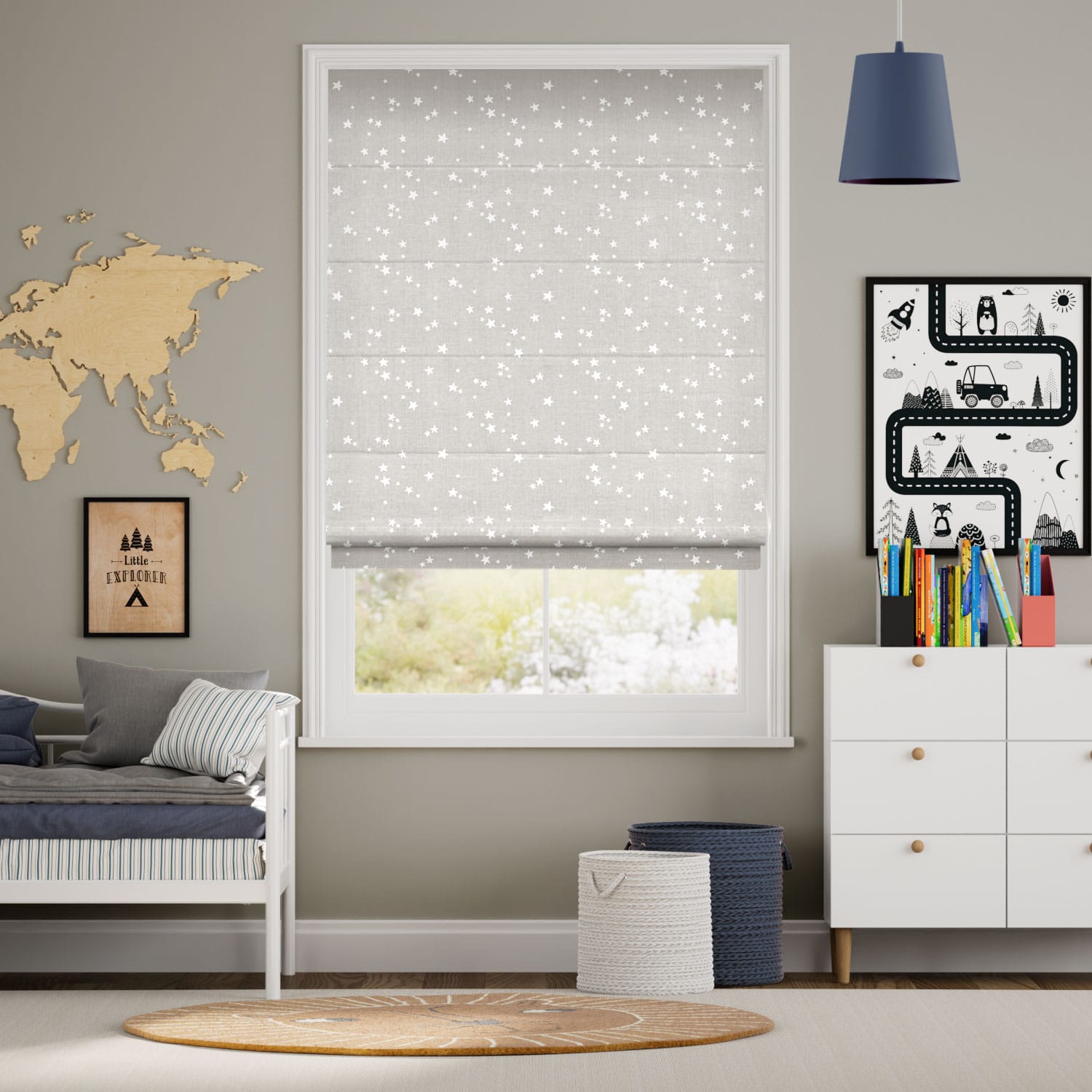 Colorized Electric Twinkling Stars Cloud Roman Blind 7355