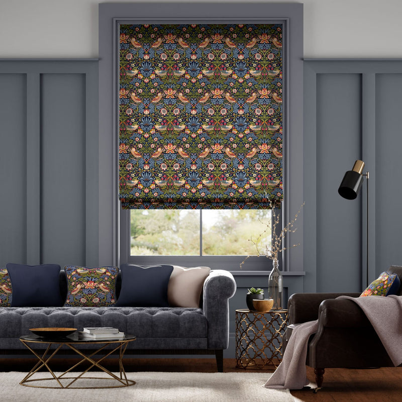 Colorized Electric William Morris Strawberry Thief Jewel Roman Blind 7362
