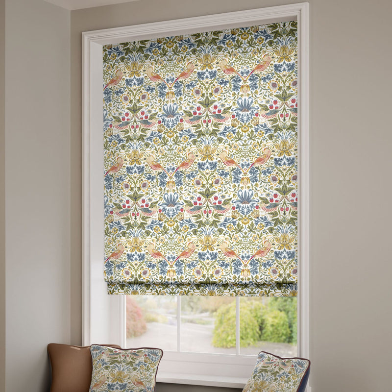 ColorizedZoom Electric William Morris Strawberry Thief Natural Roman Blind 7363