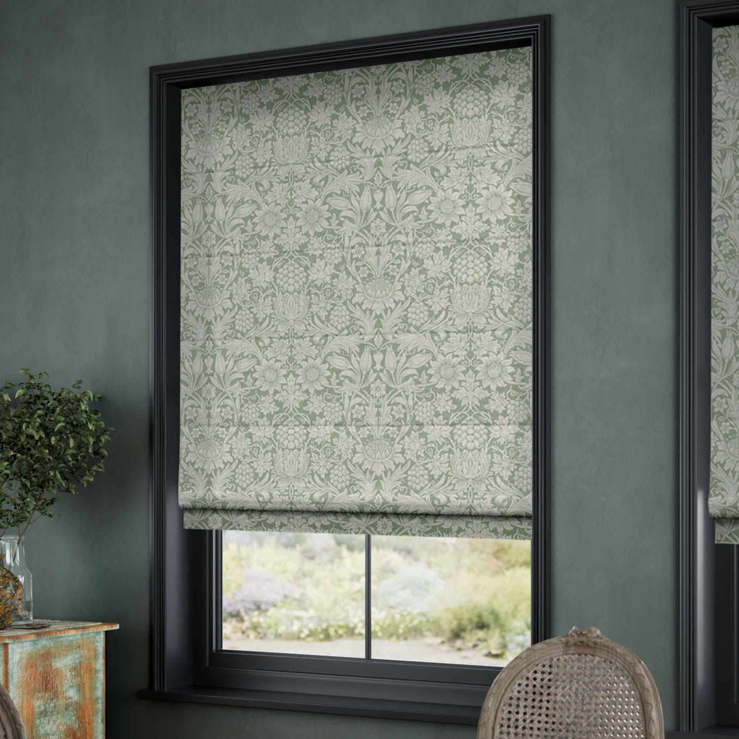 ColorizedZoom Electric William Morris Sunflower Soft Green Roman Blind 7365