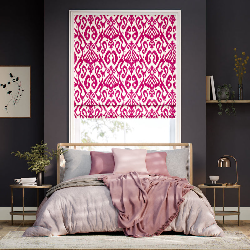 Colorized Ikat Damask Cherry Roman Blind 7379