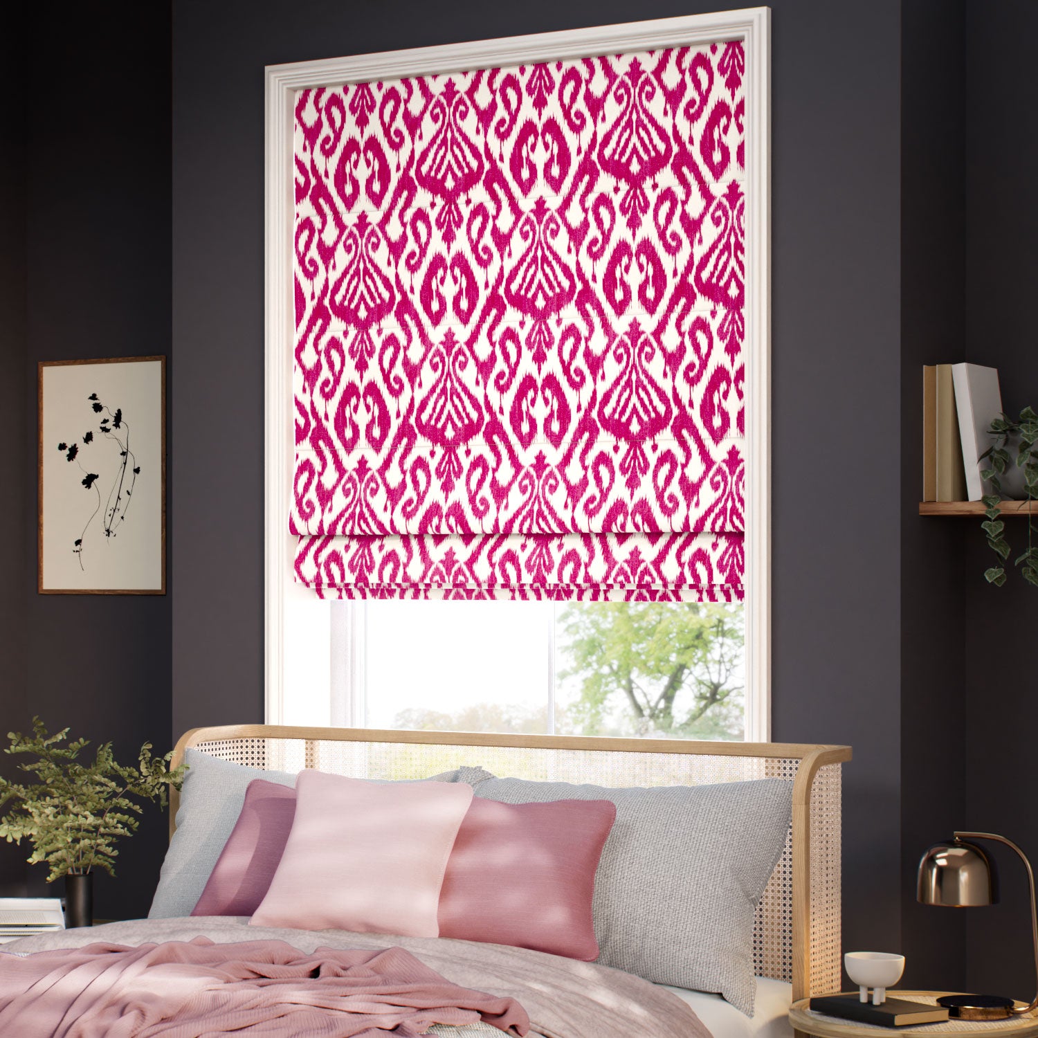 ColorizedZoom Ikat Damask Cherry Roman Blind 7379