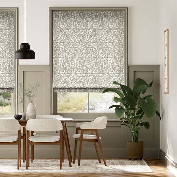 Colorized Tweets & Berries Soft Grey Roman Blind 7457