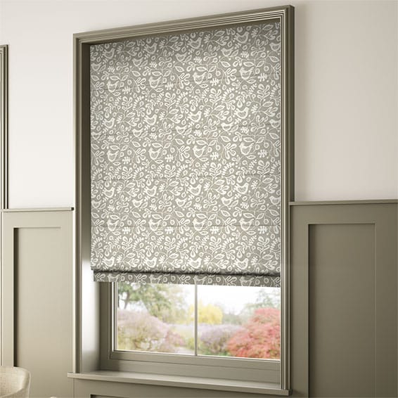 ColorizedZoom Tweets & Berries Soft Grey Roman Blind 7457