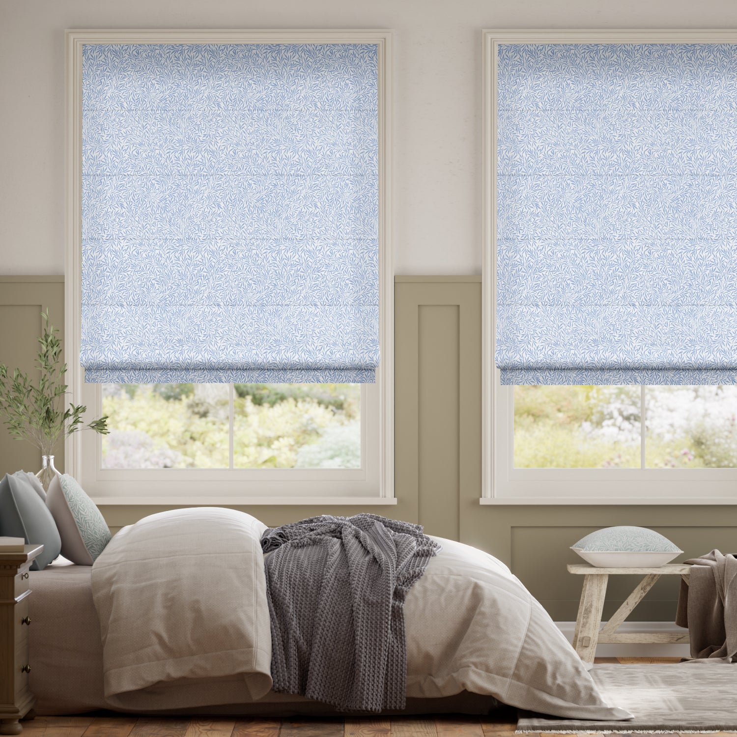 Colorized William Morris Willow Cornflower Roman Blind 7480