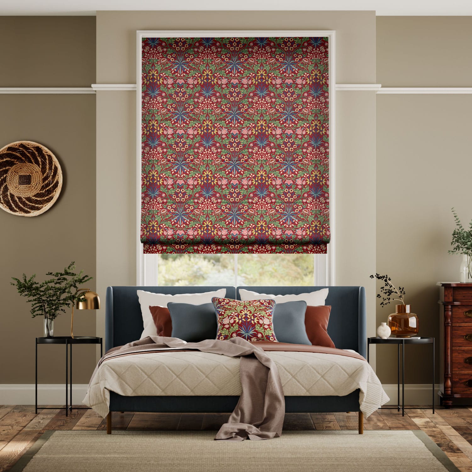Colorized William Morris Hyacinth Russet Roman Blind 7488