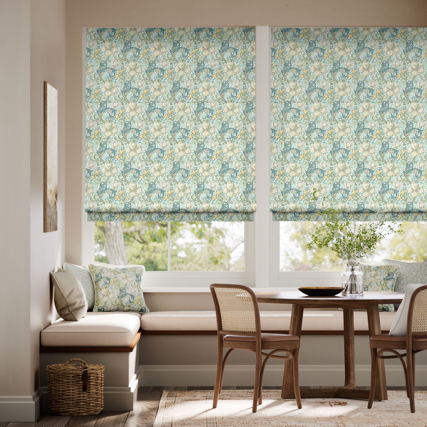 Colorized William Morris Golden Lily Opal Roman Blind 7490