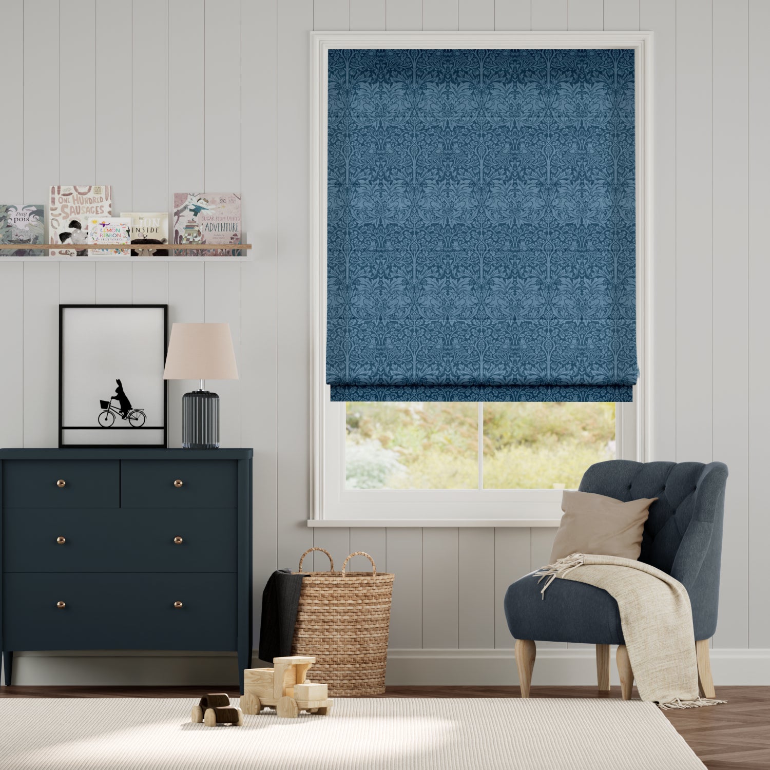 Colorized William Morris Brother Rabbit Aegean Roman Blind 7492