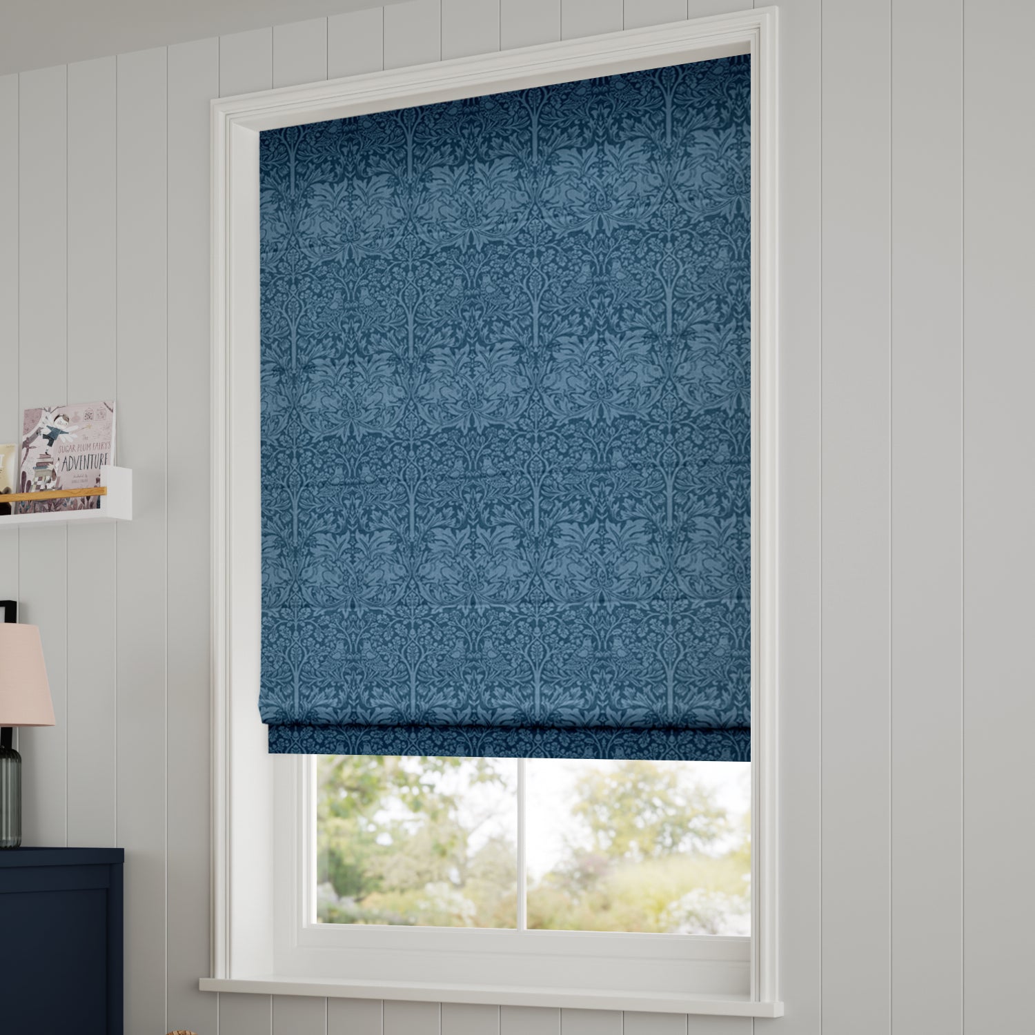 ColorizedZoom William Morris Brother Rabbit Aegean Roman Blind 7492