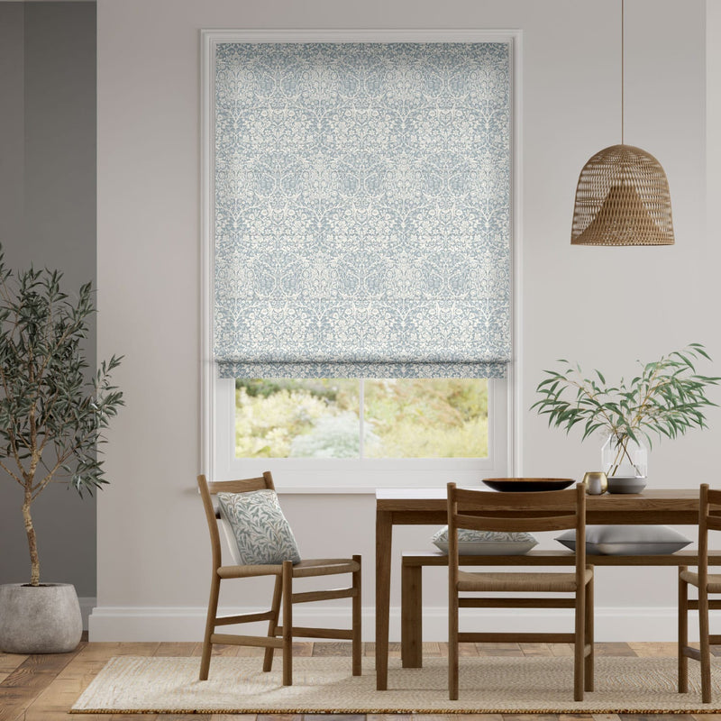 Colorized William Morris Blackthorn Blue Grey Roman Blind
