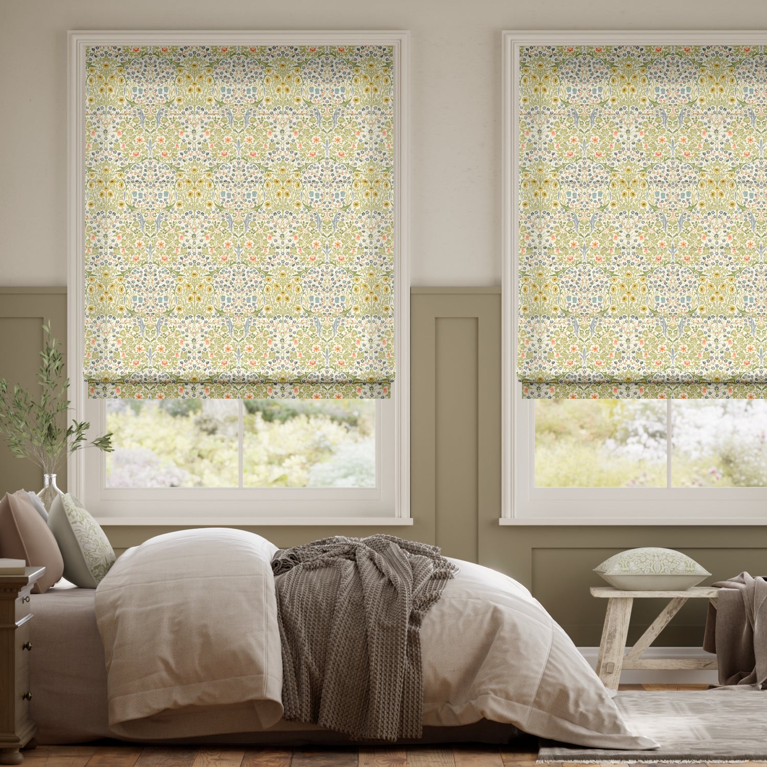 Colorized William Morris Blackthorn Spring Meadow Roman Blind 7505