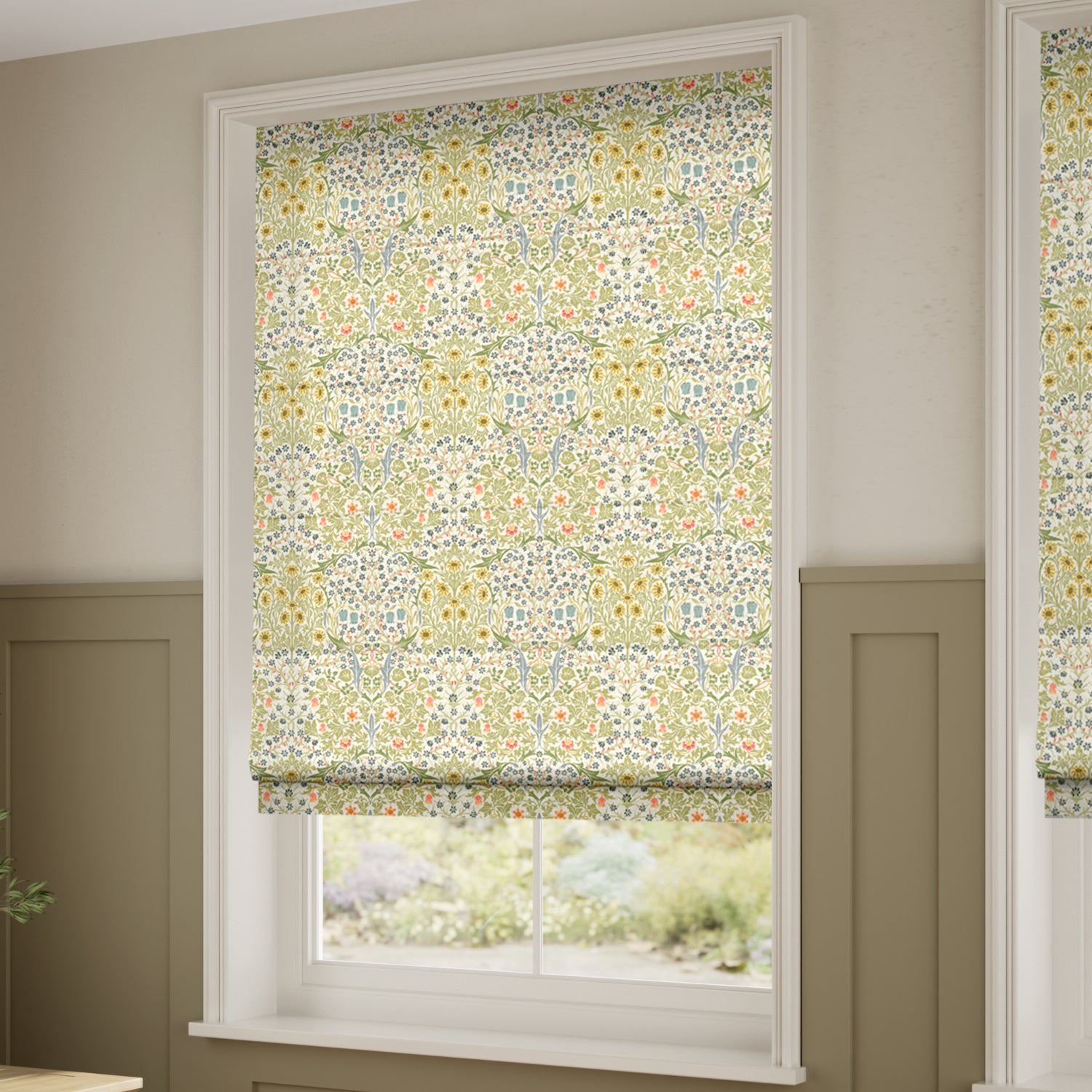 ColorizedZoom William Morris Blackthorn Spring Meadow Roman Blind 7505