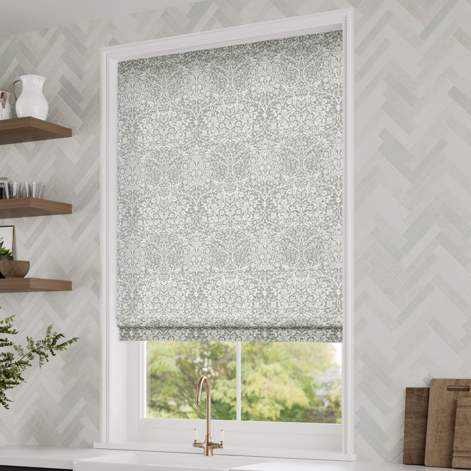 ColorizedZoom William Morris Blackthorn Stone  Roman Blind 7506