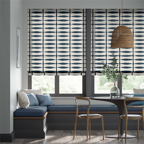 Colorized Electric Shibori Dye Indigo Roman Blind 7513
