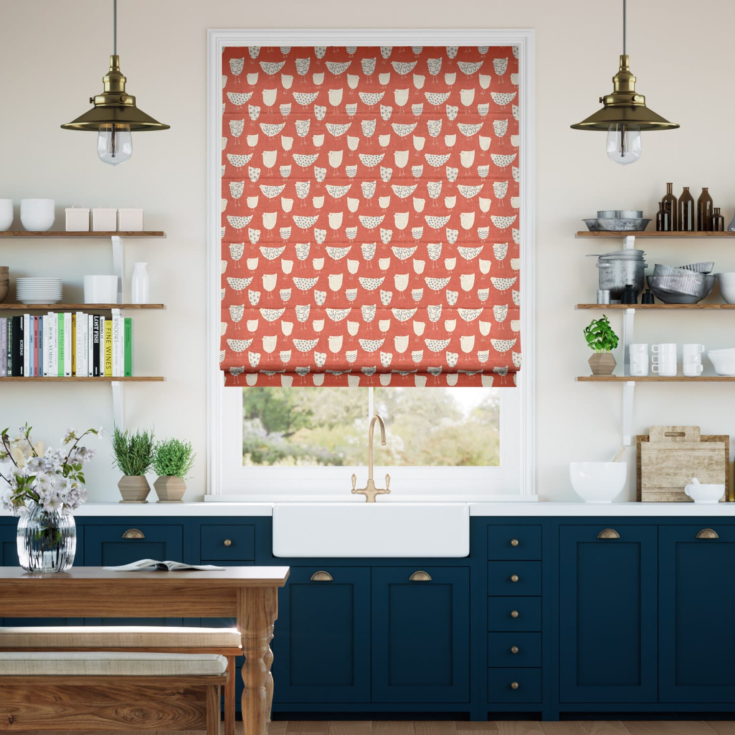 Colorized Tweet Tweet Papaya Roman Blind 7526