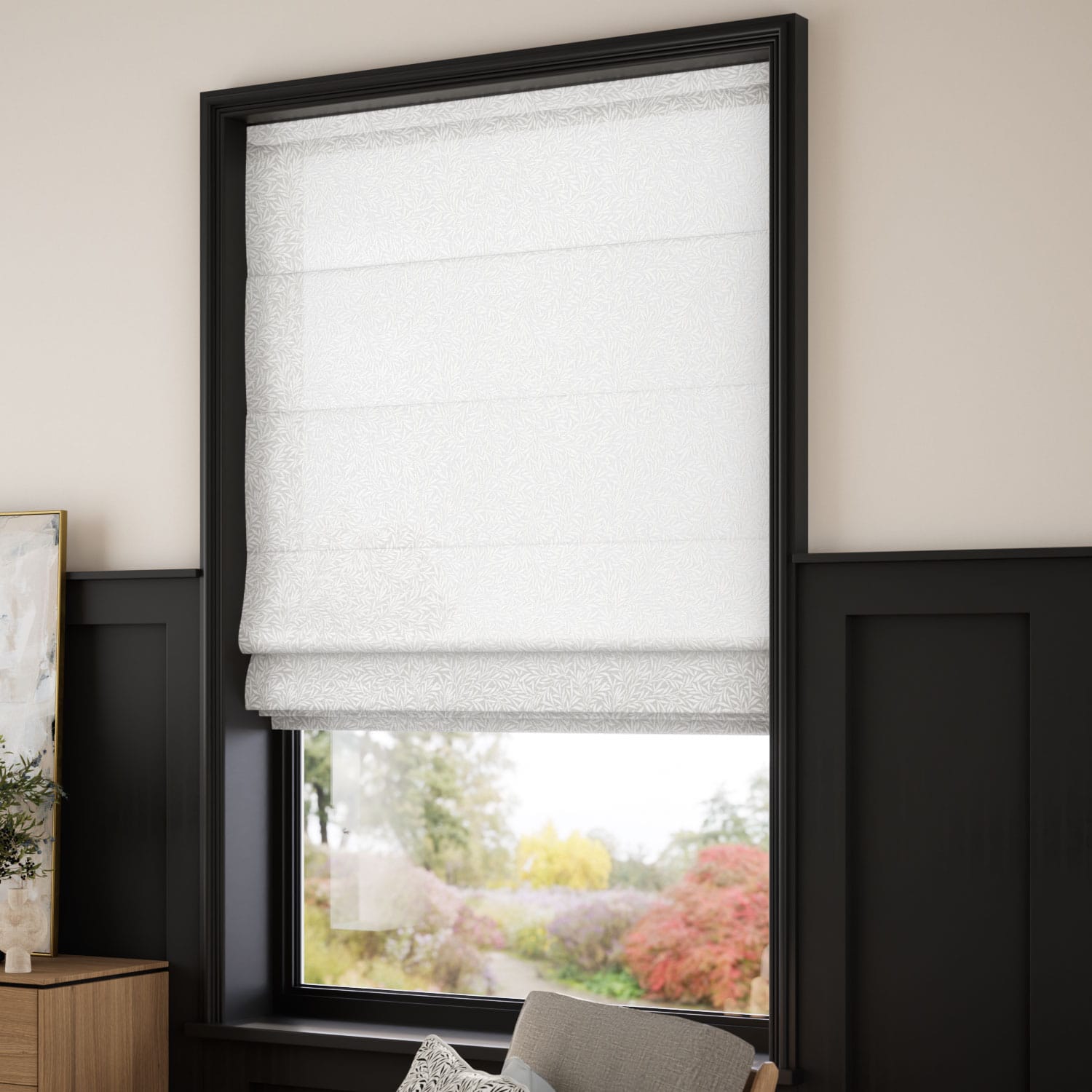 ColorizedZoom William Morris Willow Voile Chantilly Roman Blind 7530