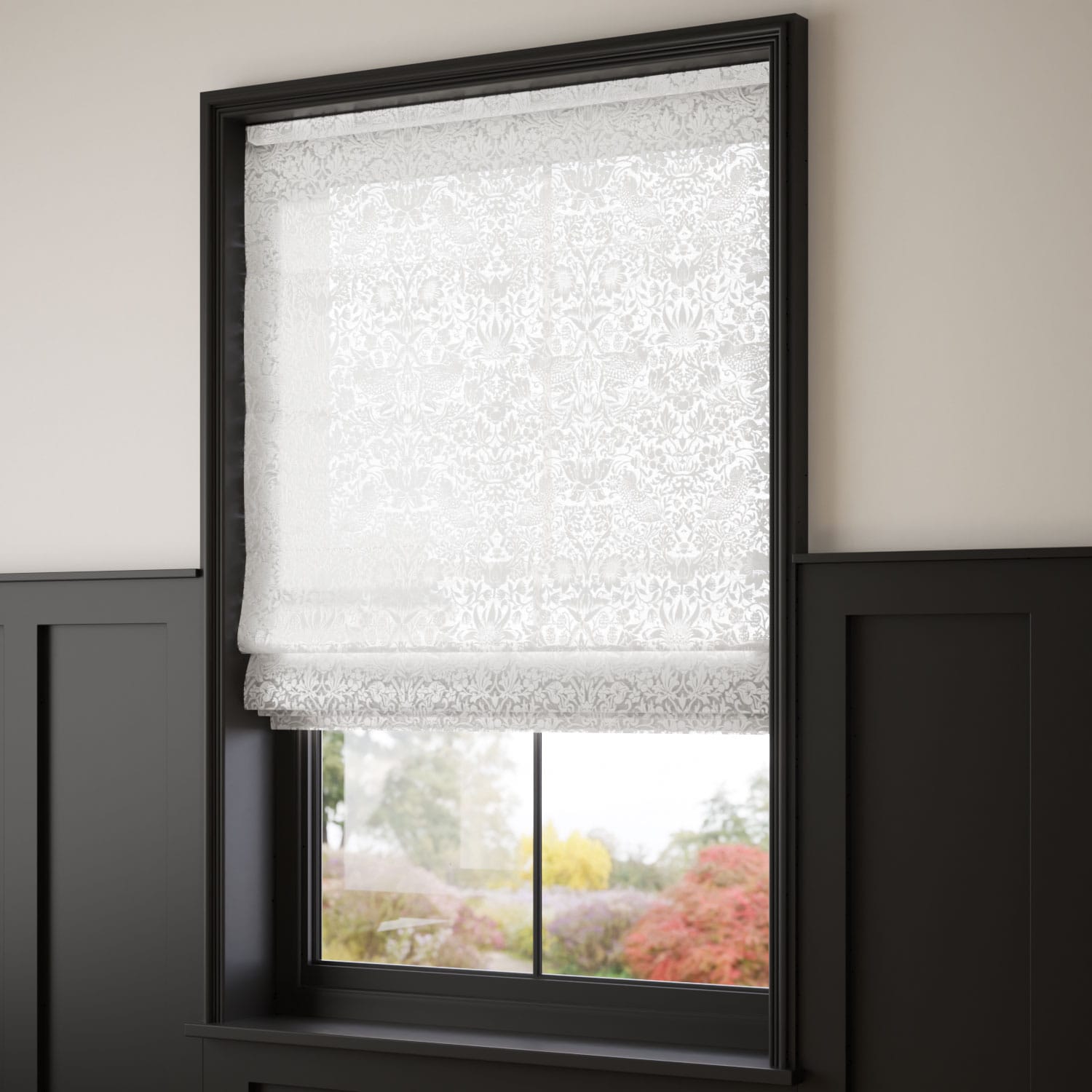 ColorizedZoom William Morris Strawberry Thief Voile Chantilly Roman Blind 7533