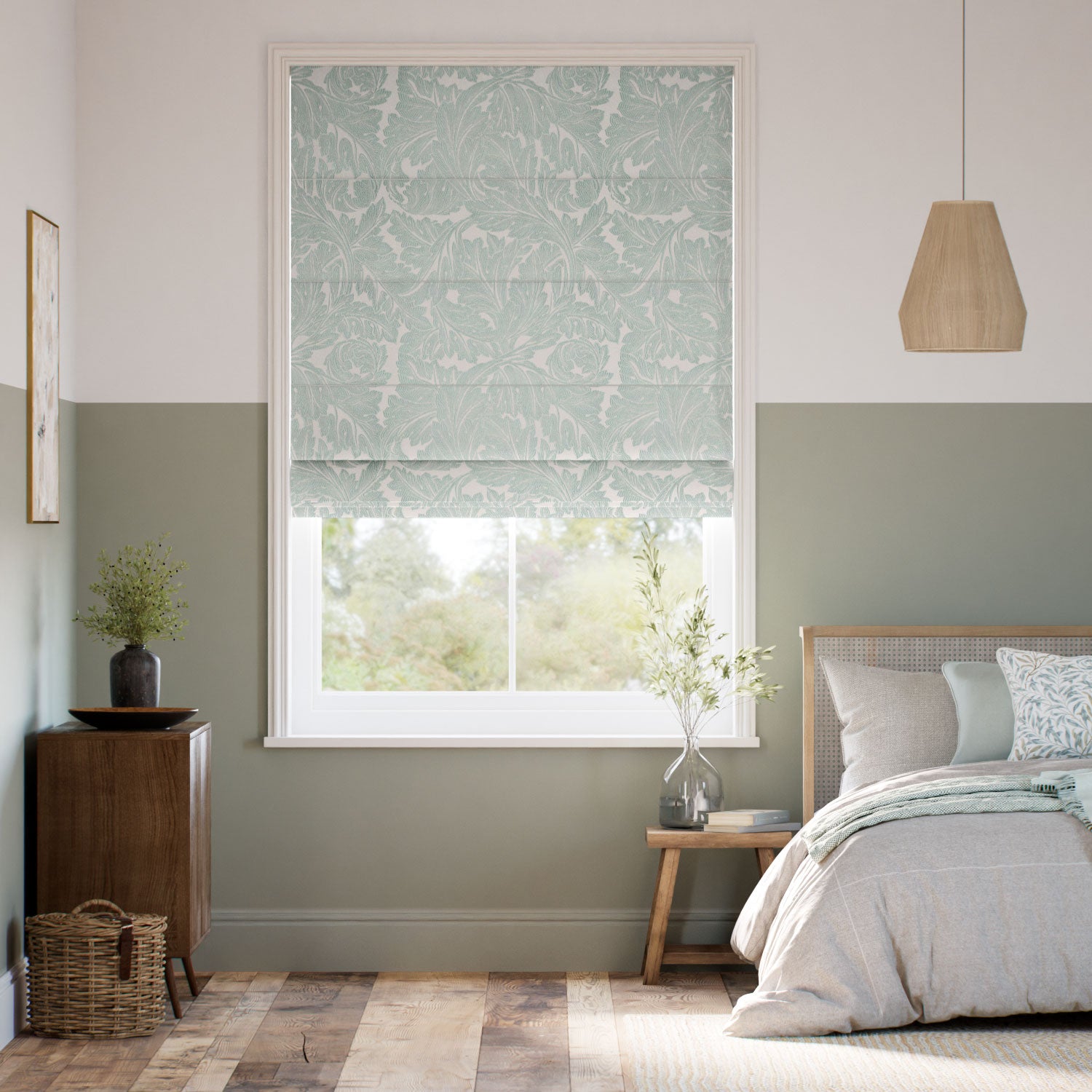Colorized William Morris Acanthus Jacquard Opal  Roman Blind 7607