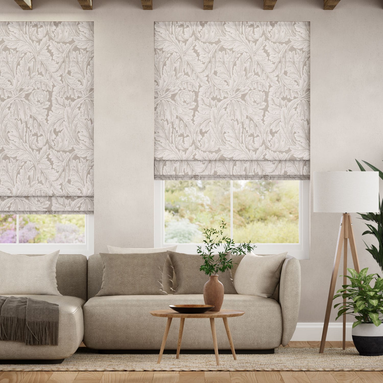 Colorized William Morris Acanthus Jacquard Linen Roman Blind 7605